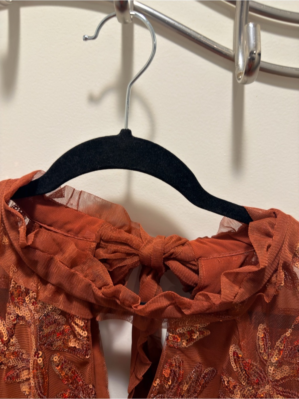 Anthropologie Copper Sequin Leaf Mesh Blouse Large New with tags - Picture 7 of 12